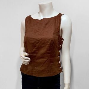 Ann Taylor Women’s Brown Linen Side Buttons Sleeveless Blouse Tank Top Size 10